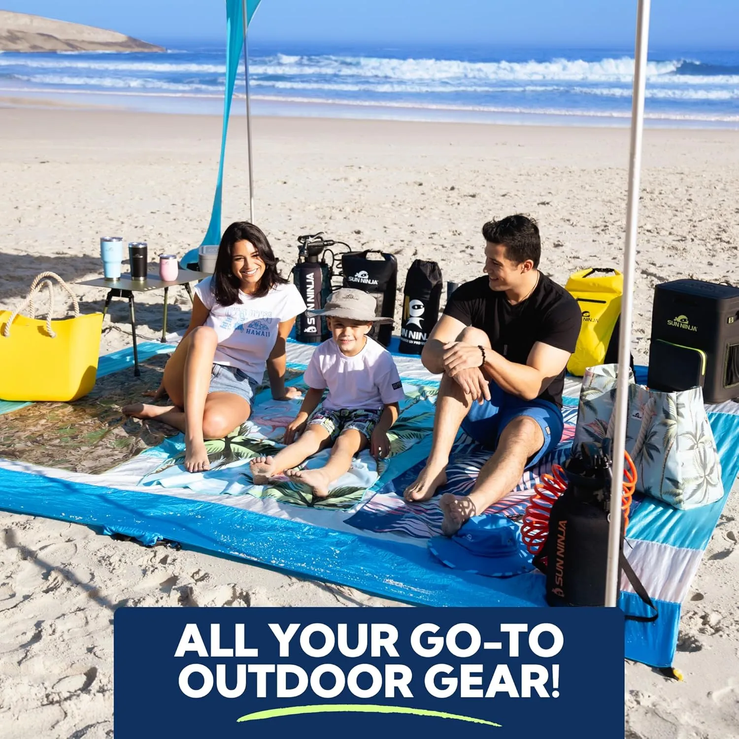 SUN NINJA Beach Tent Sun Shelter, UPF50  Protection, Easy Pop Up Beach Shade Canopy for Camping, Fishing, Backyard Fun, Lightweight & Portable, Fits Up to 8 People, 10x10 FT 4 Pole