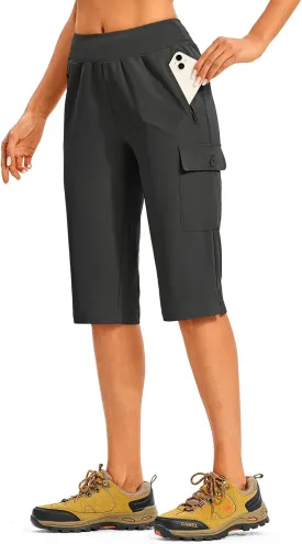 TBMPOY Womens 15" Long Hiking Shorts Below Knee Length Cargo Capri Bermuda Water Resistant Lightweight Stretch 3 Pockets