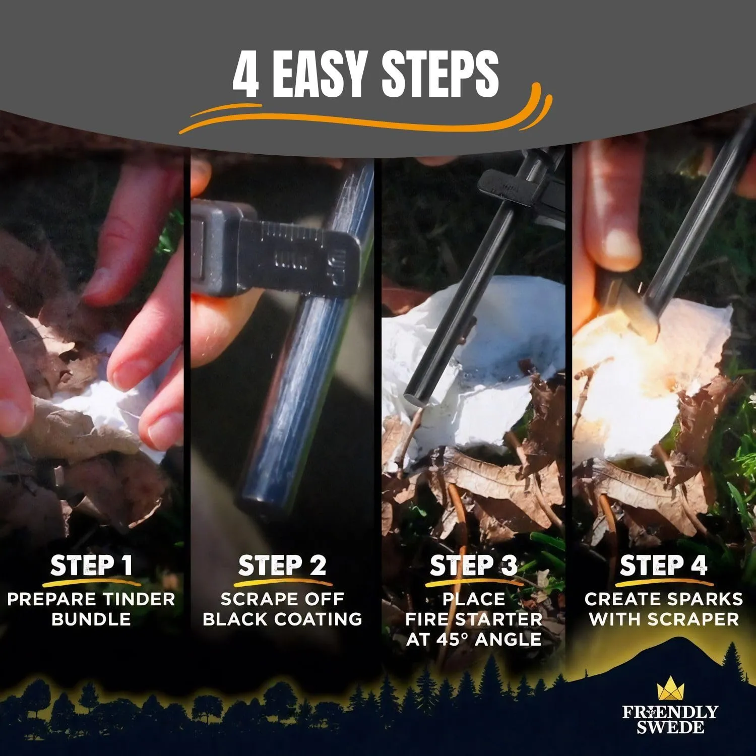 The Friendly Swede Magnesium Fire Starter Kit, Flint and Steel Fire Starter Kit, Camping Fire Starter, Fire Steel, Flint Striker (Extra Large Ferro Rod) (Magnesium Bar) (Ferro Rod)