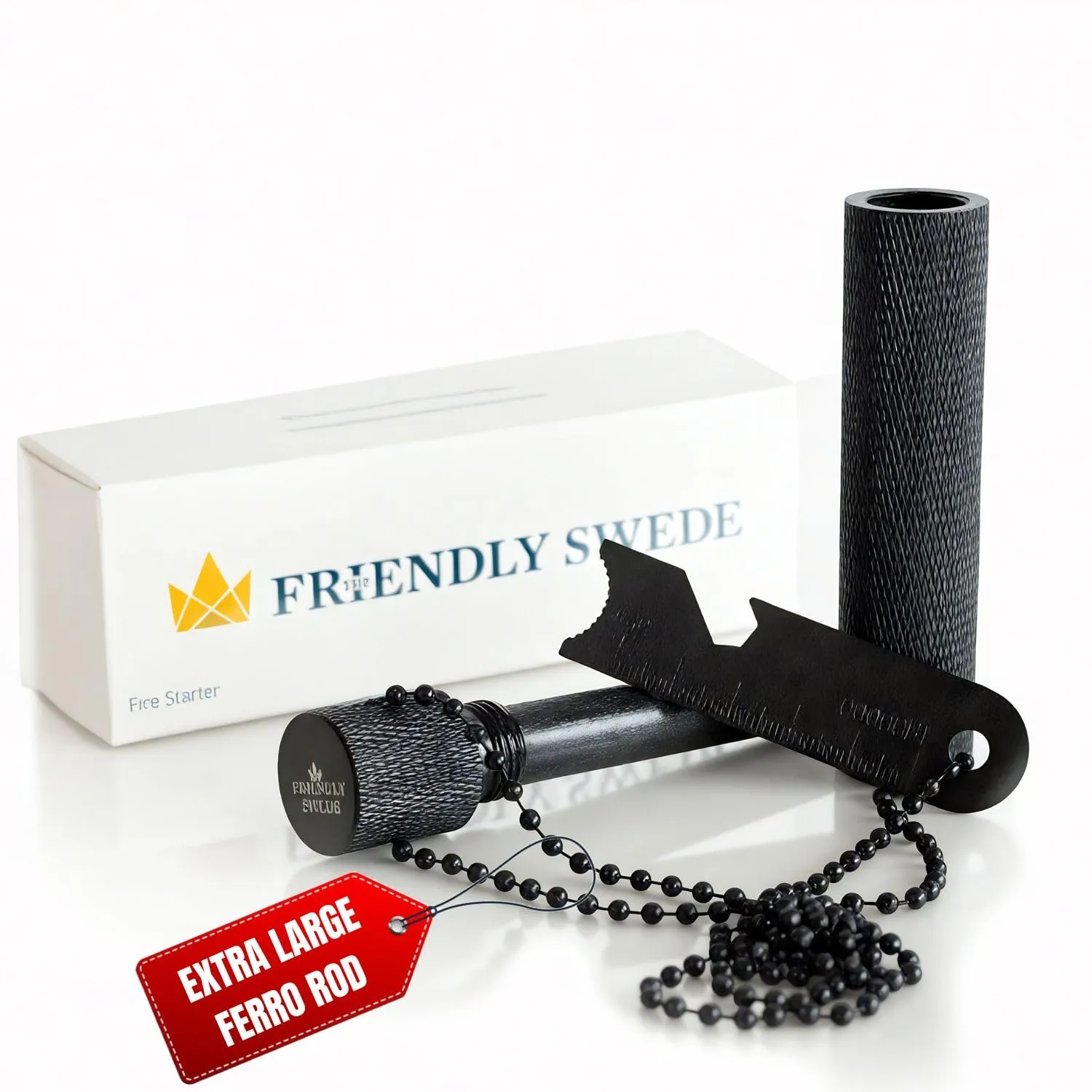 The Friendly Swede Magnesium Fire Starter Kit, Flint and Steel Fire Starter Kit, Camping Fire Starter, Fire Steel, Flint Striker (Extra Large Ferro Rod) (Magnesium Bar) (Ferro Rod)