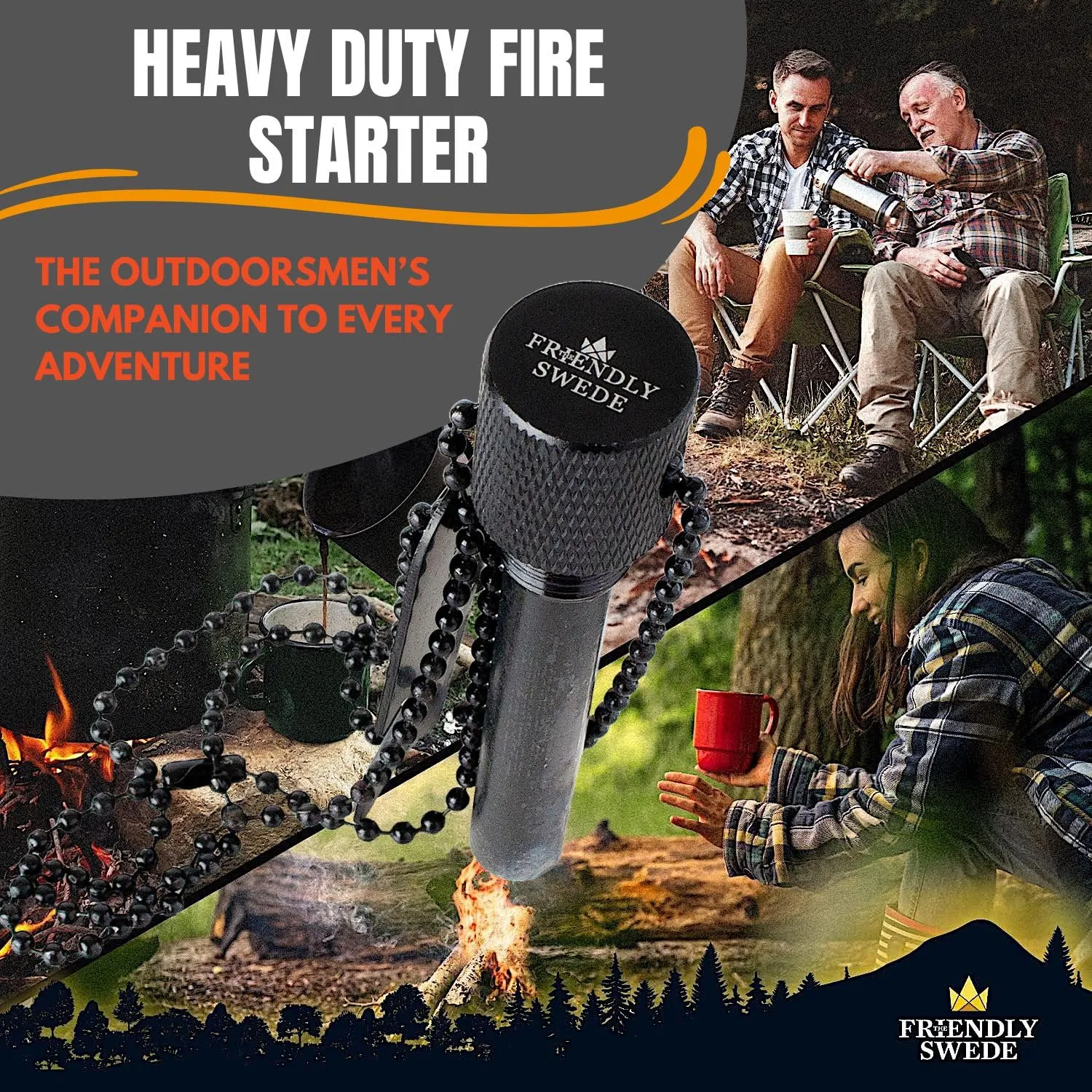 The Friendly Swede Magnesium Fire Starter Kit, Flint and Steel Fire Starter Kit, Camping Fire Starter, Fire Steel, Flint Striker (Extra Large Ferro Rod) (Magnesium Bar) (Ferro Rod)