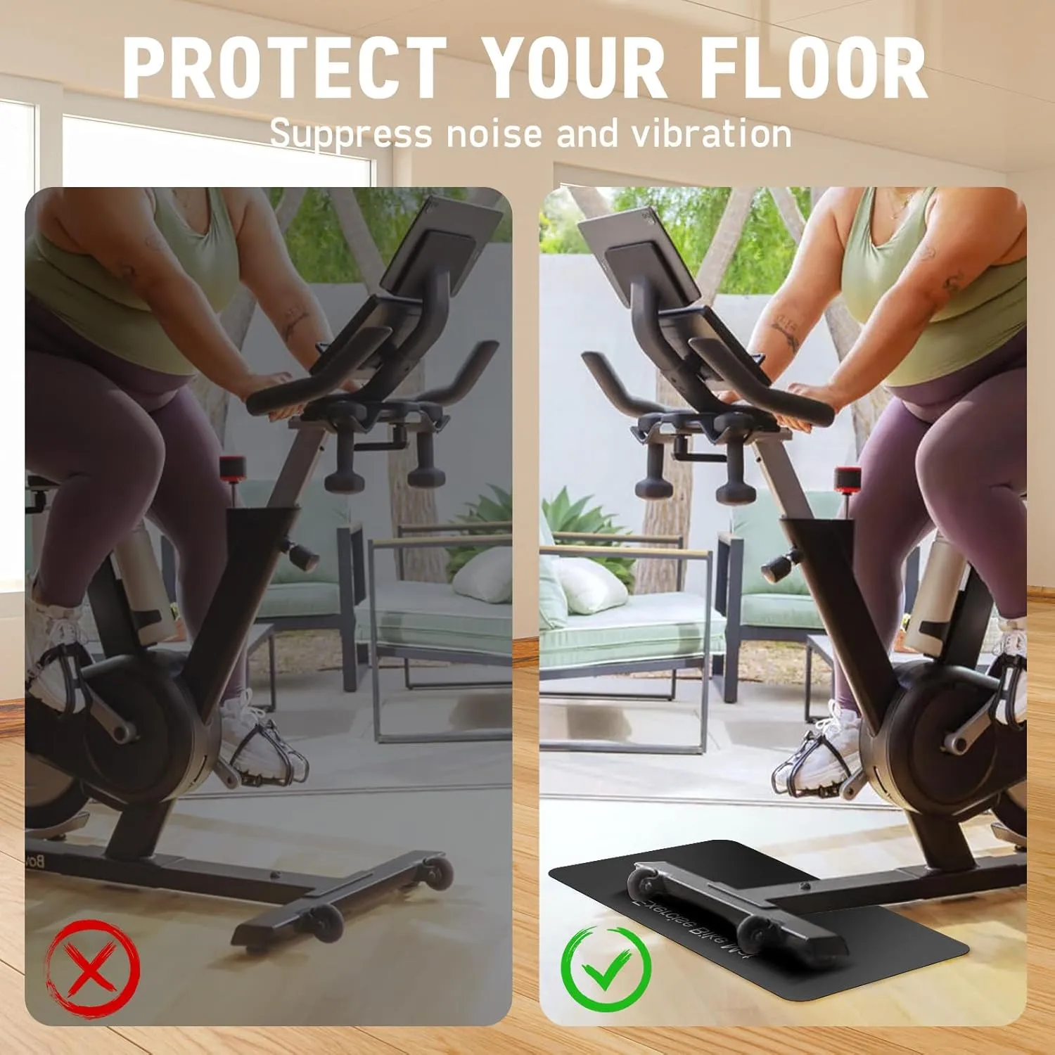 TOBWOLF 2PCS Non-Slip Mat Compatible with Peloton Bike, Concept 2 Rowing Machine, Exercise Bike Mat, Mat Protect Hardwood Floor Carpet for Home Gym, Workout Mat for Bike Trainer, Stationary Spin Bike