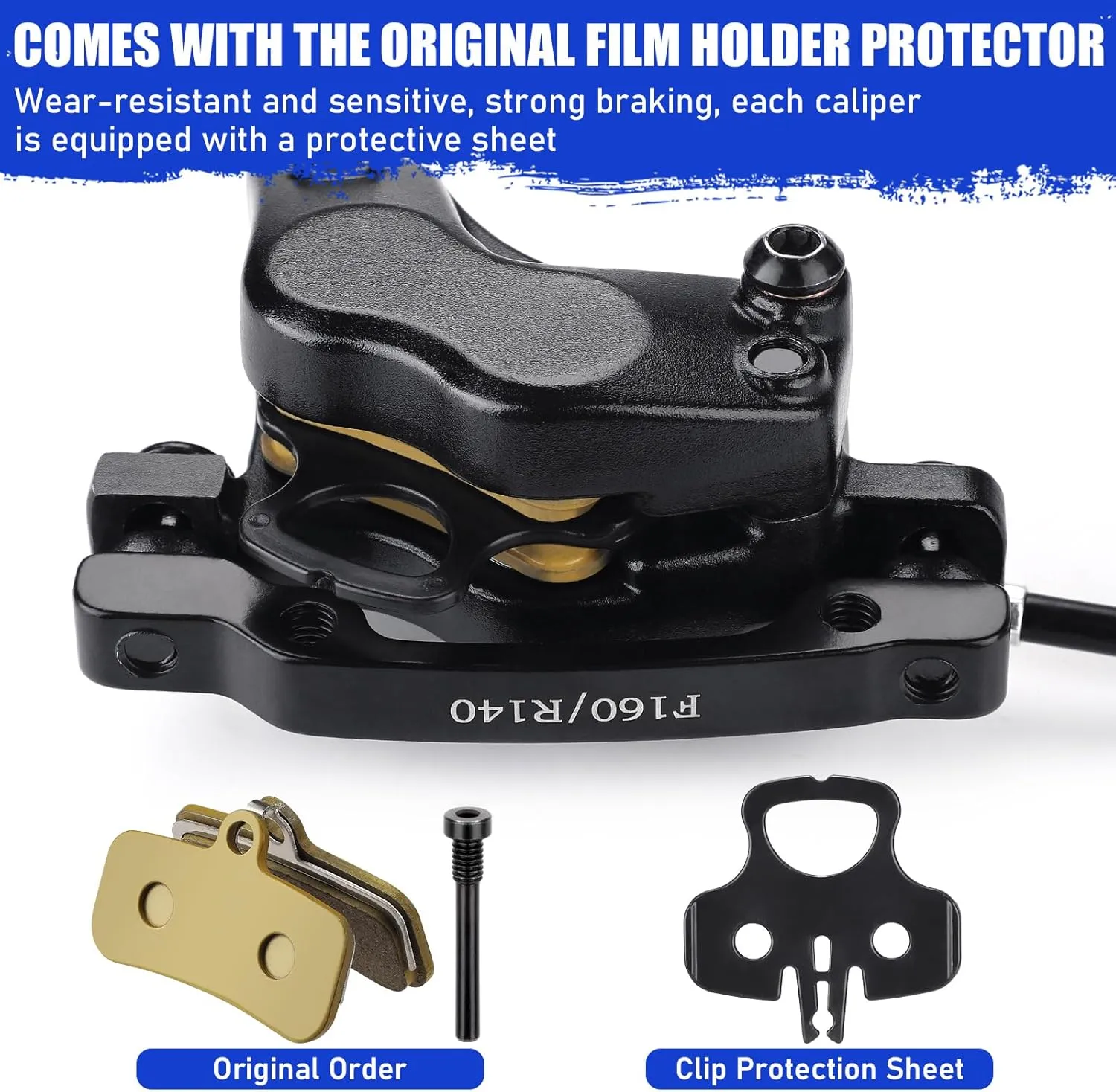 TOBWOLF Upgrade Four-Piston MTB Disc Brake Set, Hydraulic Brakes Kit with 160mm Rotors & Ceramic Brake Pads, Left Front 85cm & Right Rear 145cm Disc Brake Conversion Kit for Mountain Bike E-Bike