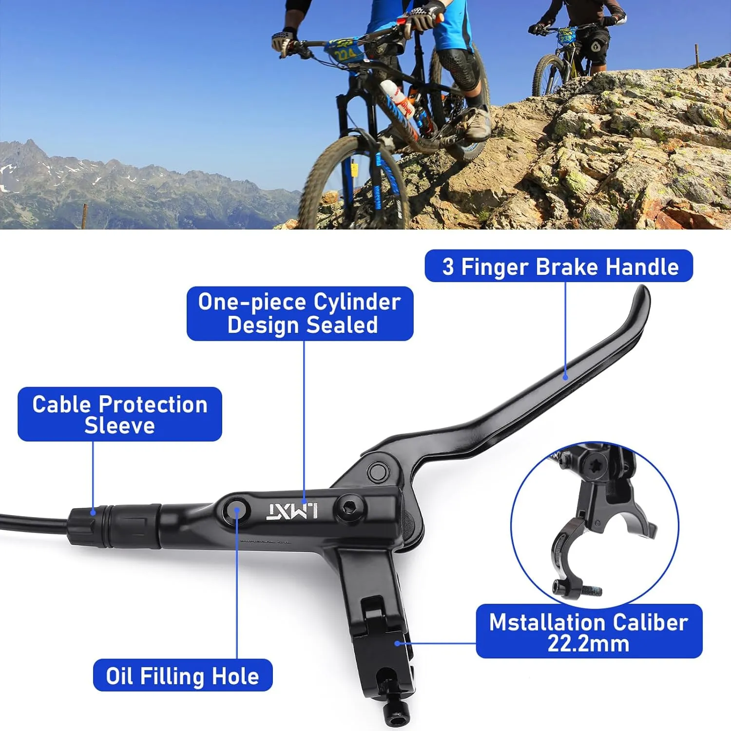 TOBWOLF Upgrade Four-Piston MTB Disc Brake Set, Hydraulic Brakes Kit with 160mm Rotors & Ceramic Brake Pads, Left Front 85cm & Right Rear 145cm Disc Brake Conversion Kit for Mountain Bike E-Bike