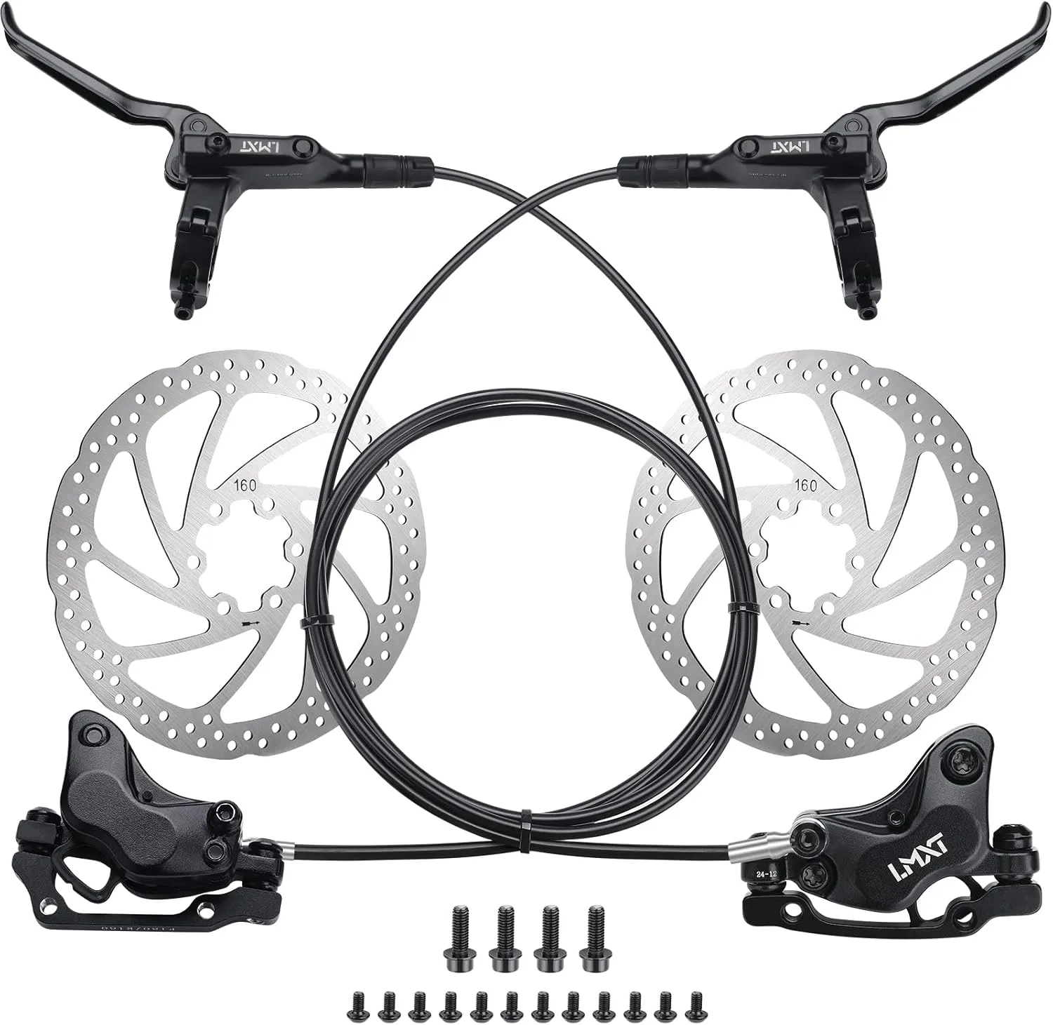 TOBWOLF Upgrade Four-Piston MTB Disc Brake Set, Hydraulic Brakes Kit with 160mm Rotors & Ceramic Brake Pads, Left Front 85cm & Right Rear 145cm Disc Brake Conversion Kit for Mountain Bike E-Bike