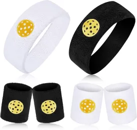 Unittype 6 Pcs Sports Headband Wristband Set Terry Cloth Sweat Band Sports Sweatbands for Adults & Teens, Multi-Sport, Unisex, Black & White, 7 x 2 Inches; 3 x 1 Inches