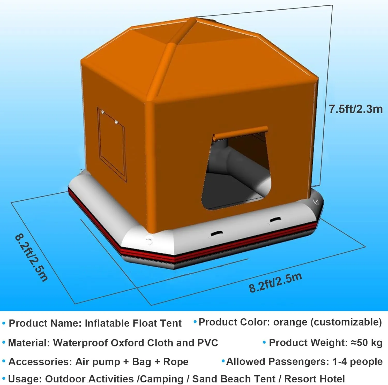 Water Floating Inflatable Tent for Camping with Pump Fishing Raft Boat Pool Floats Lake Platform Shoal Calm Waters