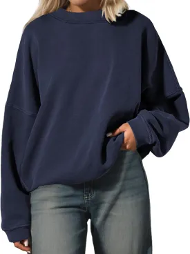 Womens Oversized Sweatshirt Crewneck Pullover Top Casual Drop Shoulder Crew Neck Plain Shirt 2025 Fall Clothes