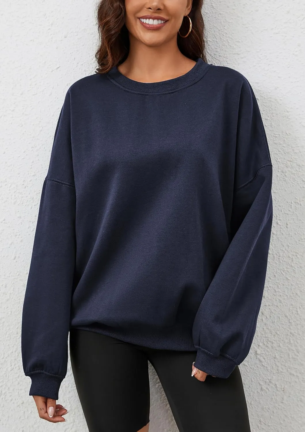 Womens Oversized Sweatshirt Crewneck Pullover Top Casual Drop Shoulder Crew Neck Plain Shirt 2025 Fall Clothes